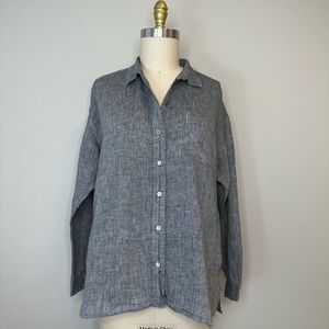 J. Jill Black & White Linen Button Down Blouse